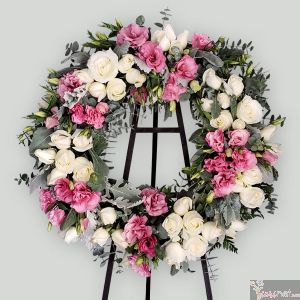 x Corona Rosas y Lisianthus Color Rosa (A= .70mts L=1.60mts )