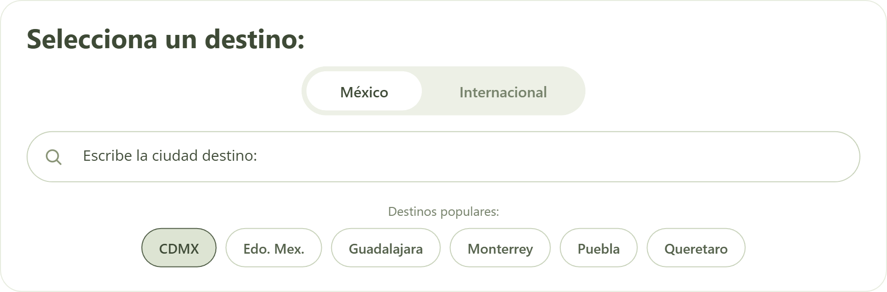 Selector de destino de envio