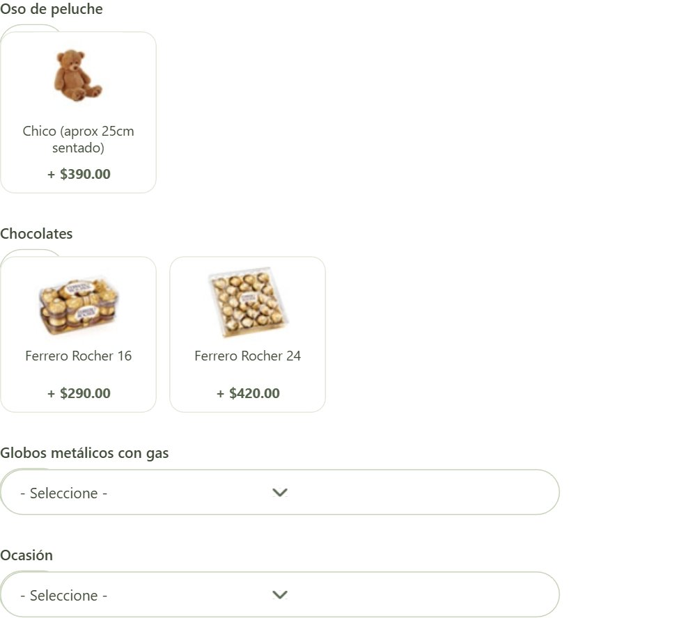 Complementos: peluche, chocolates y globos
