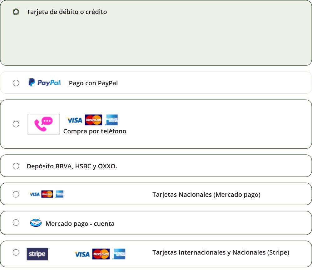 Metodos de pago disponibles